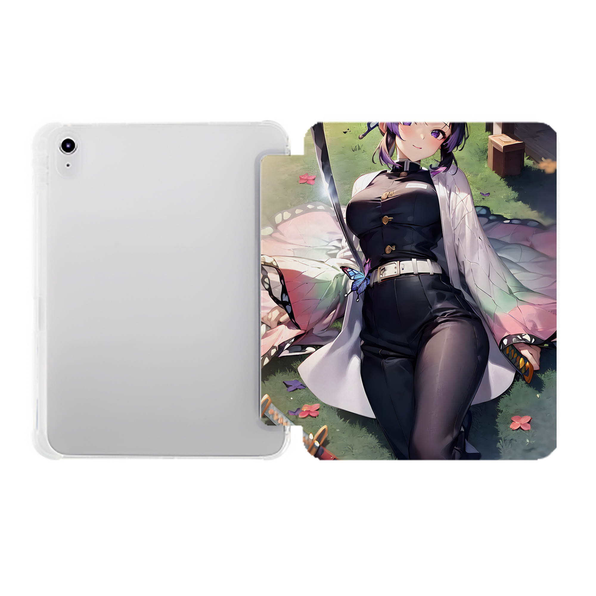 （画像用） 鬼滅の刃（きめつのやいば）蟲柱-胡蝶 しのぶ／こちょう しのぶ Kochou Shinobu IPad ケース ペン収納付き 三つ折りスタンド PUレザー×シリコン 対応機種9.5/10.5/10.9インチ